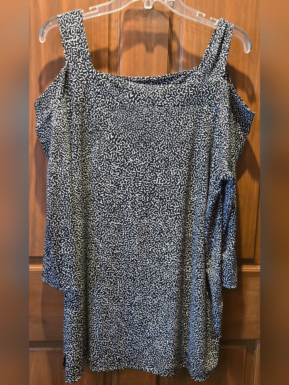 Woman Within Black & White Confetti Cold-Shoulder Tunic